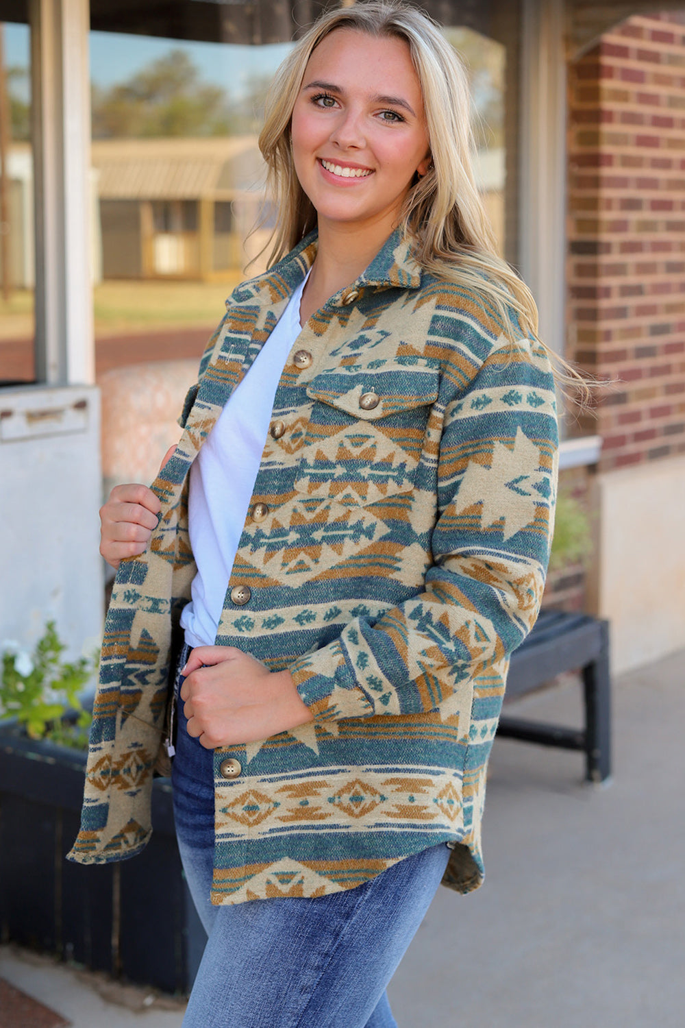 Geometric Button Down Collared Jacket