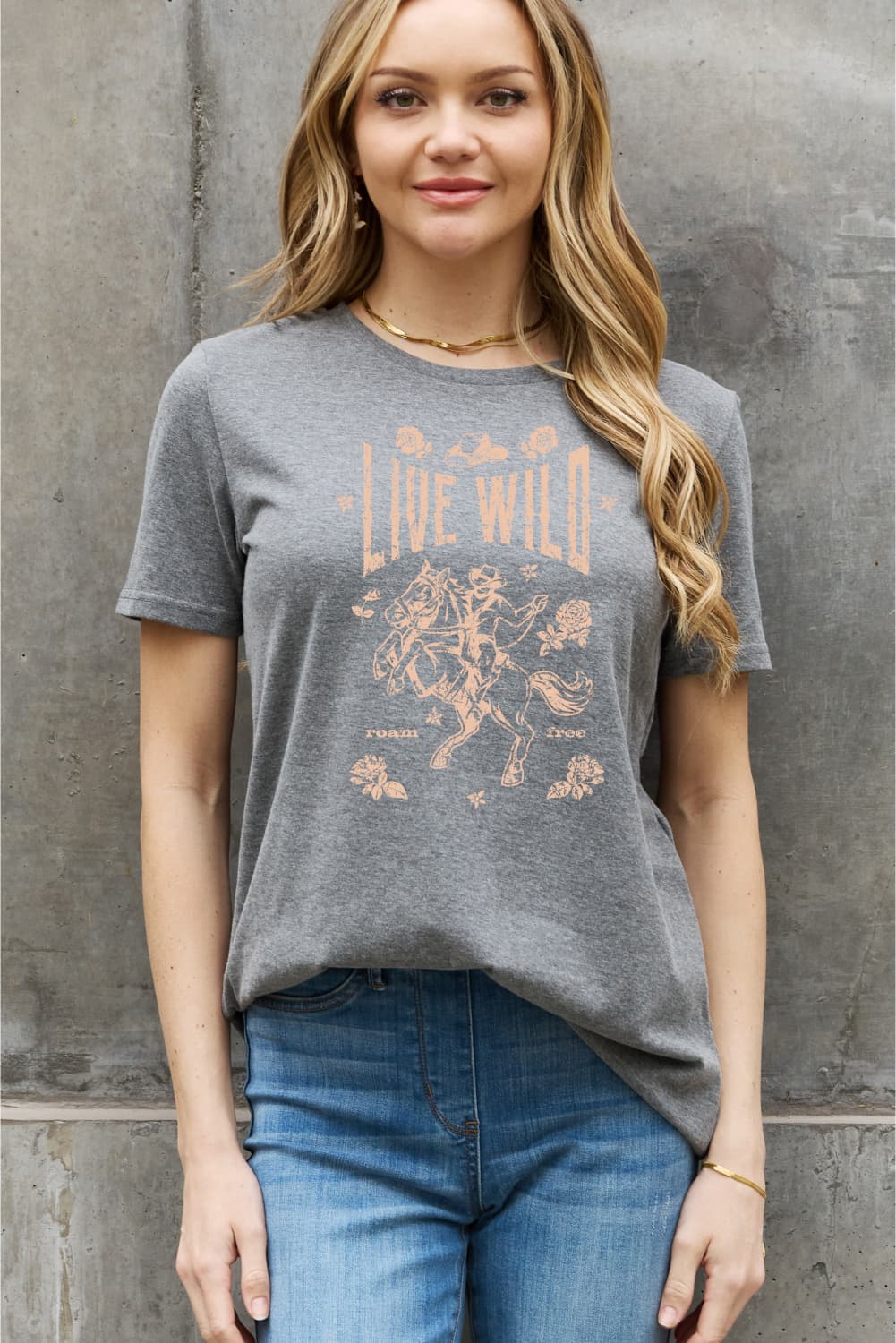 Simply Love Full Size LIVE WILD ROAM FREE Graphic Cotton Tee