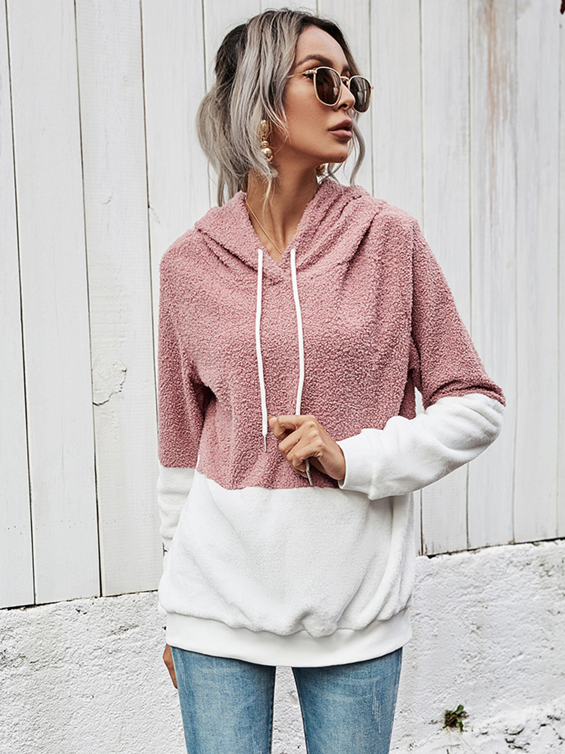 Contrast Drawstring Long Sleeve Hoodie