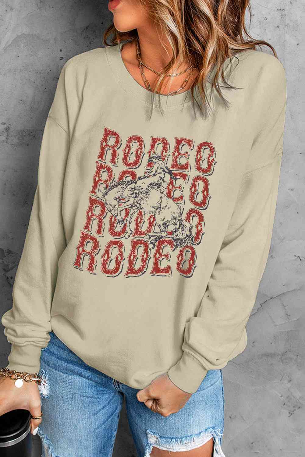 Round Neck Dropped Shoulder RODEO Graphic Sweatshirt